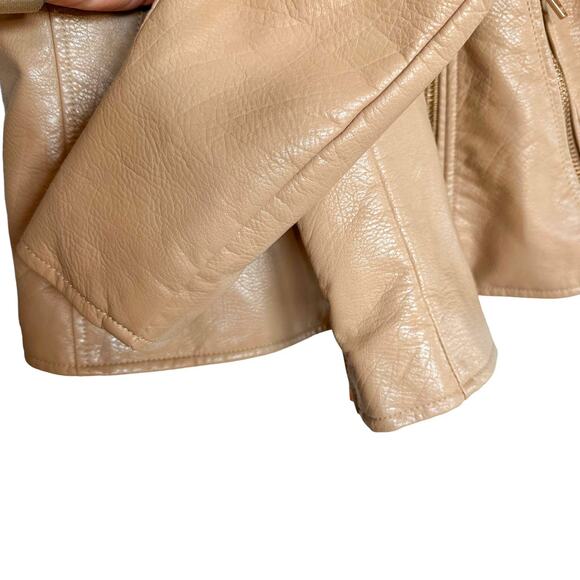 BlankNYC Faux Leather Classic Full Zip Crop Moto Jacket Natural Light Tan Small - Picture 8 of 14